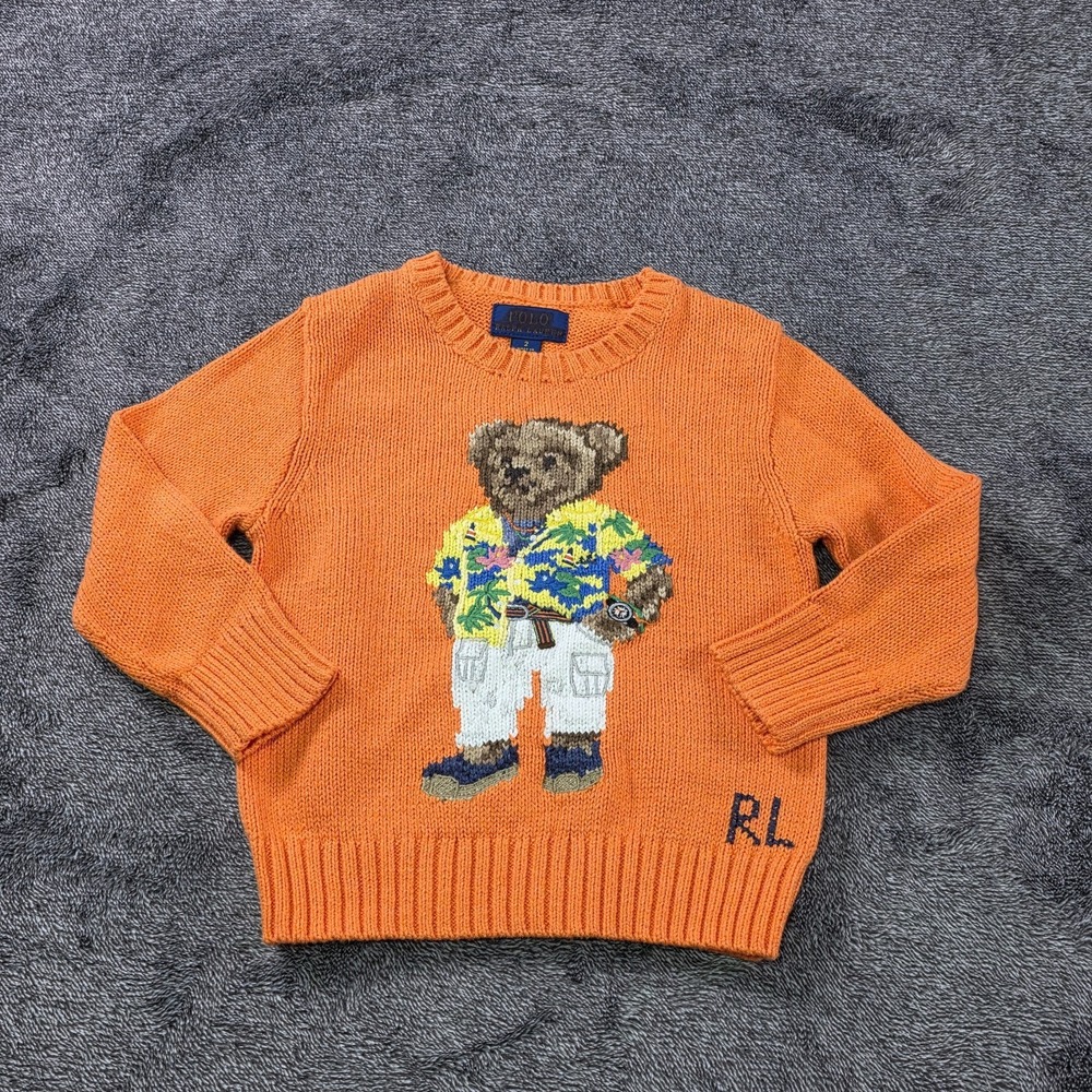 Ralph Lauren Polo Bear Sweater Kids SZ 2 Intarsia Knit Vacation Bear Chunk Knit